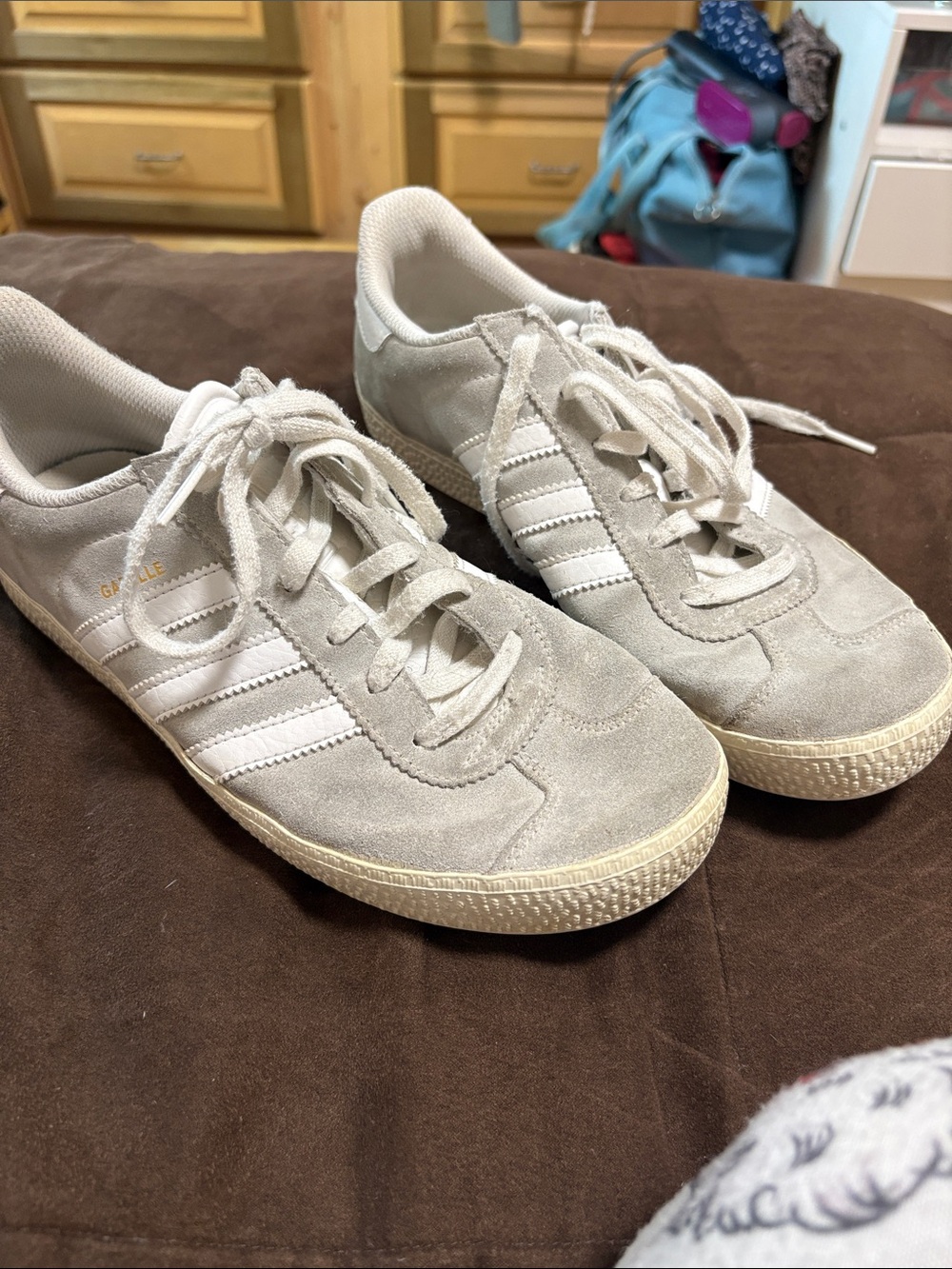 adidas Suede Gazelle Sneakers in Light Gray and White